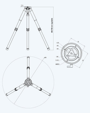 ToupTek T-Forty disegno tecnico con misure di testa, altezza e ingombro