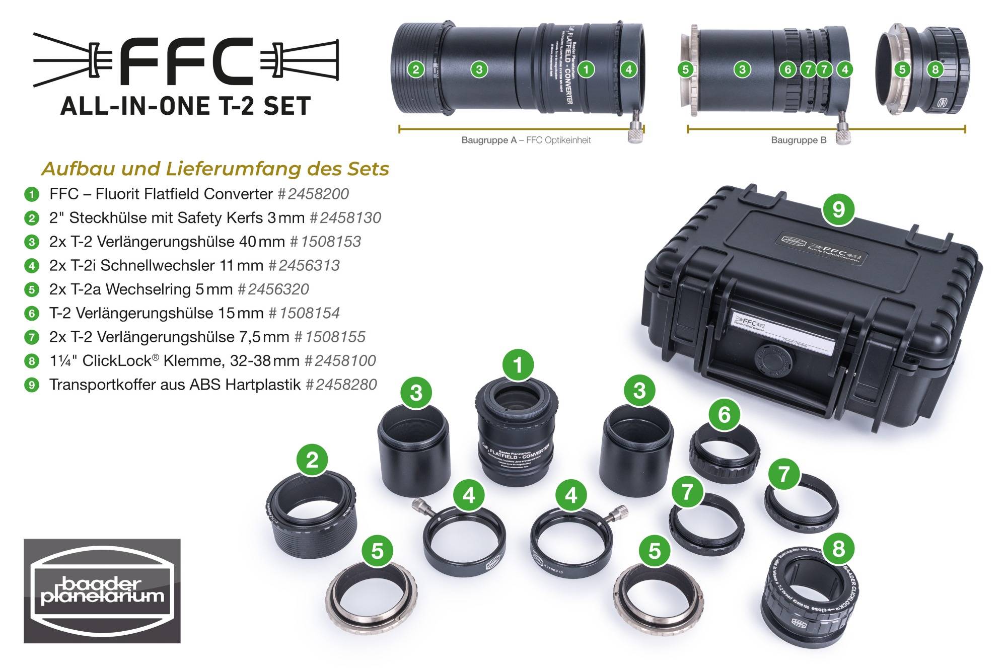 FFC All-in-One T-2 Set 3–4x magnification per 1¼" e T-2 cameras Accessorio Ottico