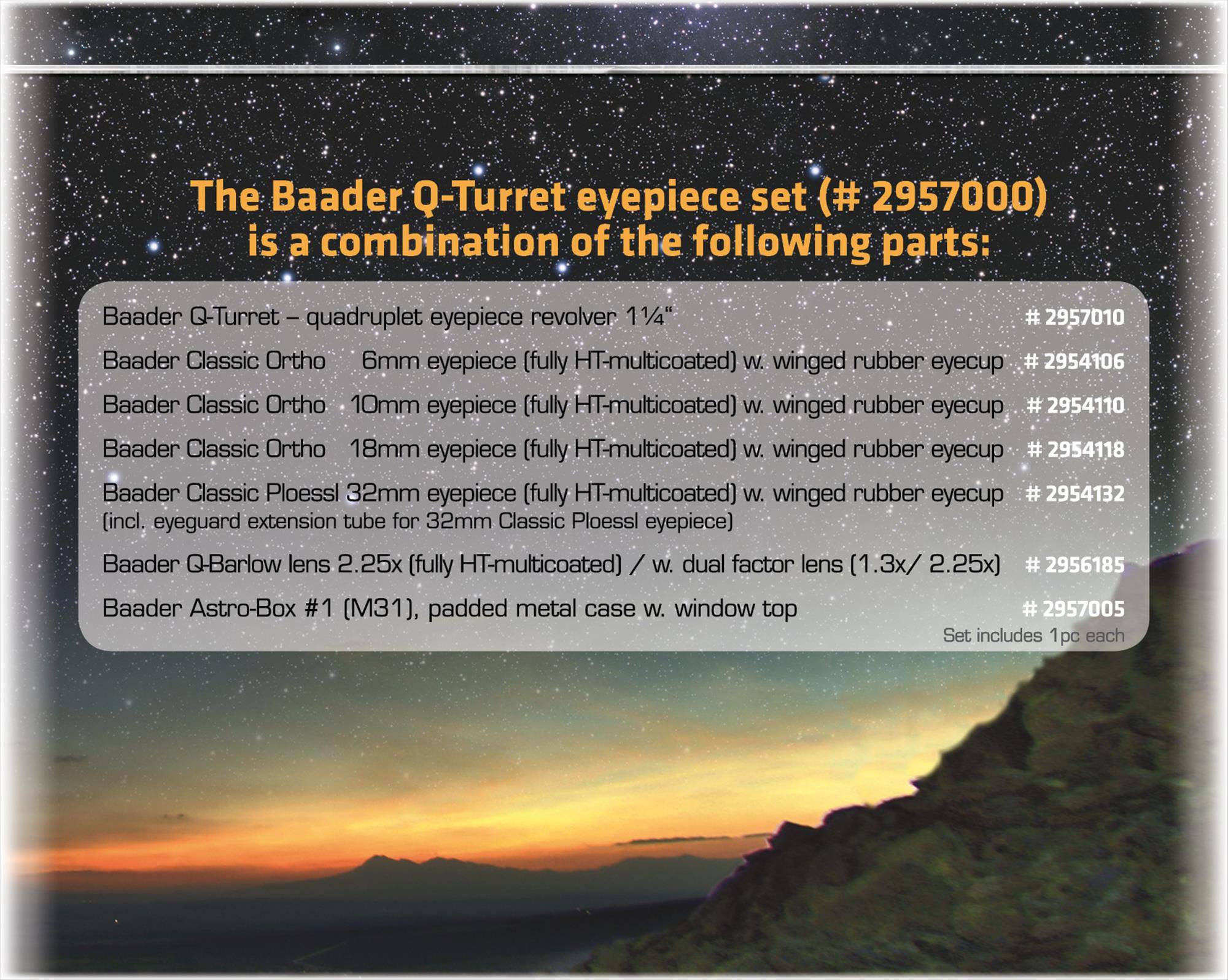 Q-Turret Oculare Set (Oculare revolver, 3x Classic Ortho, 1x Classic Plössl, 1x Q-Barlow 2.25x) Accessorio Ottico