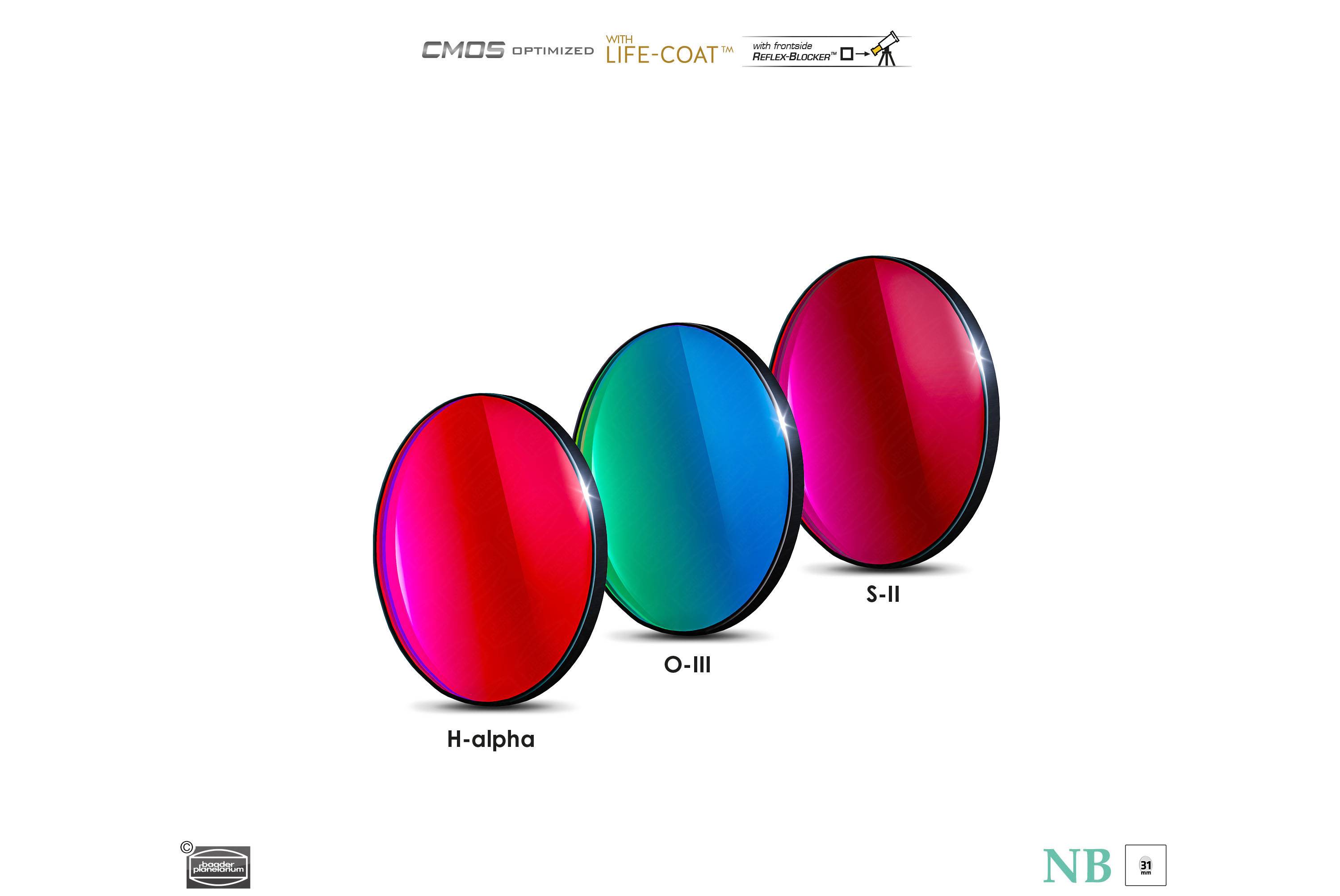 Baader 6.5nm Banda Stretta Filtro-Set CMOS-ottimizzato (H-alpha / O-III / S-II) Filtro a Banda Stretta (Nebulare)