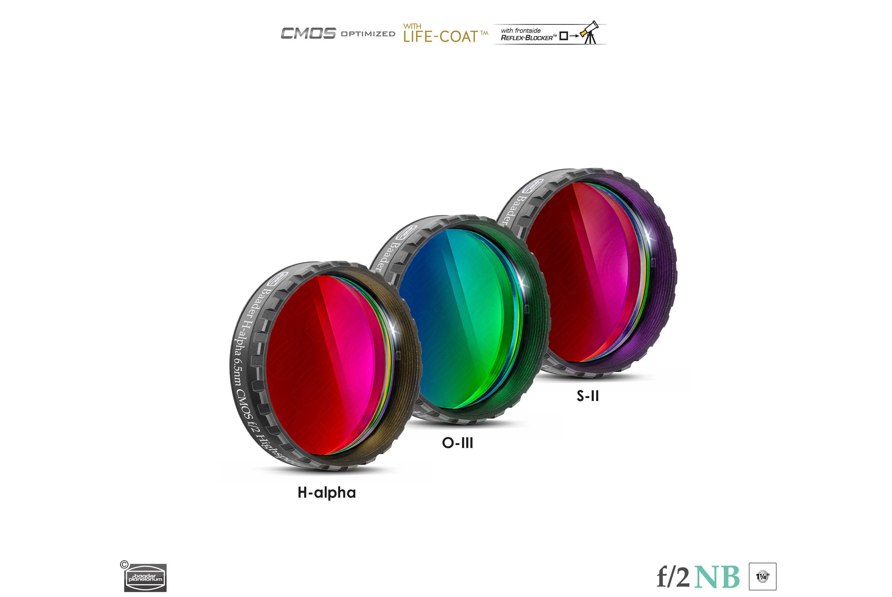 Baader 6.5nm f/2 Highspeed Filtro-Set CMOS-ottimizzato (H-alpha / O-III / S-II) Filtro a Banda Stretta (Nebulare)