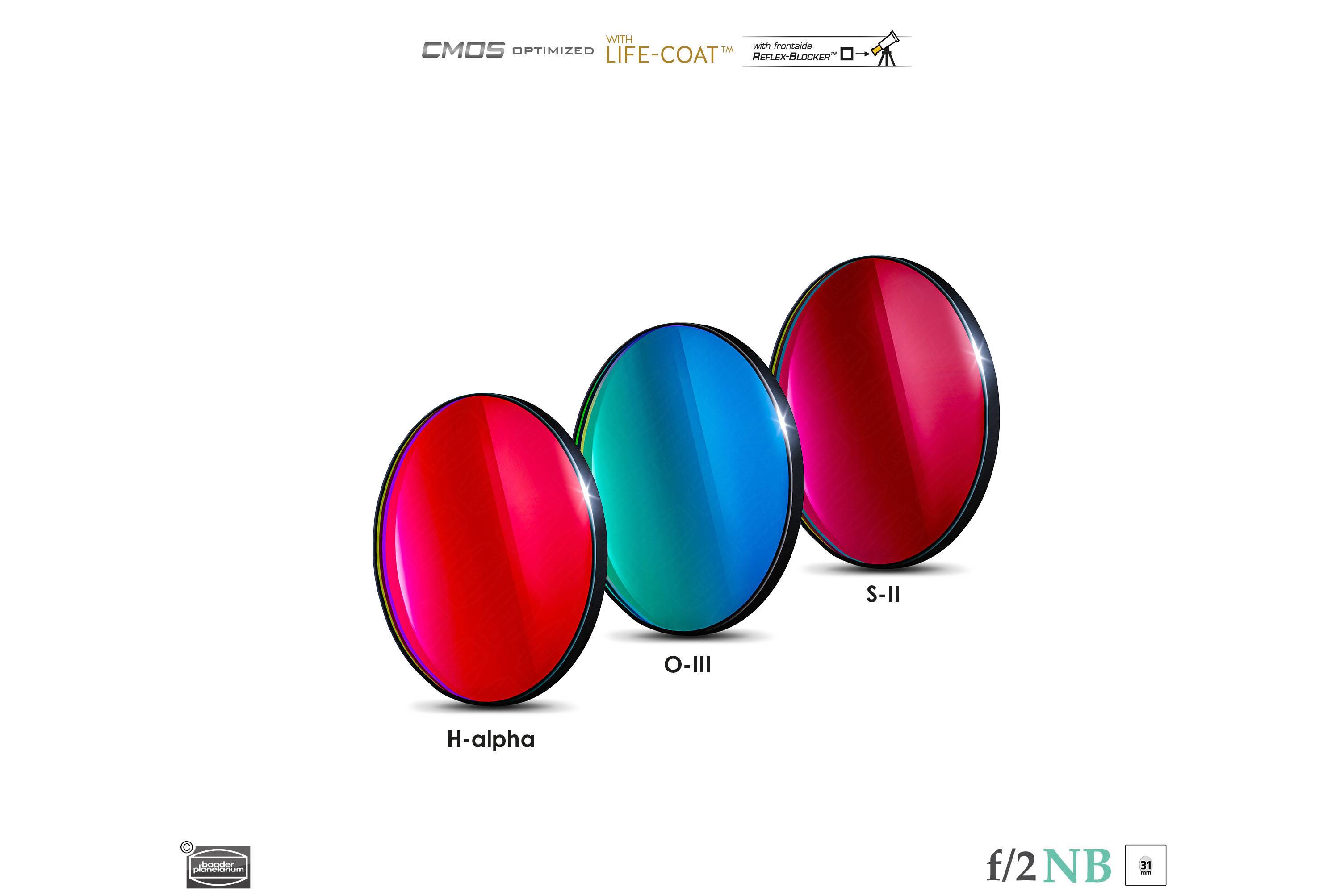 Baader 6.5nm f/2 Highspeed Filtro-Set CMOS-ottimizzato (H-alpha / O-III / S-II) Filtro a Banda Stretta (Nebulare)