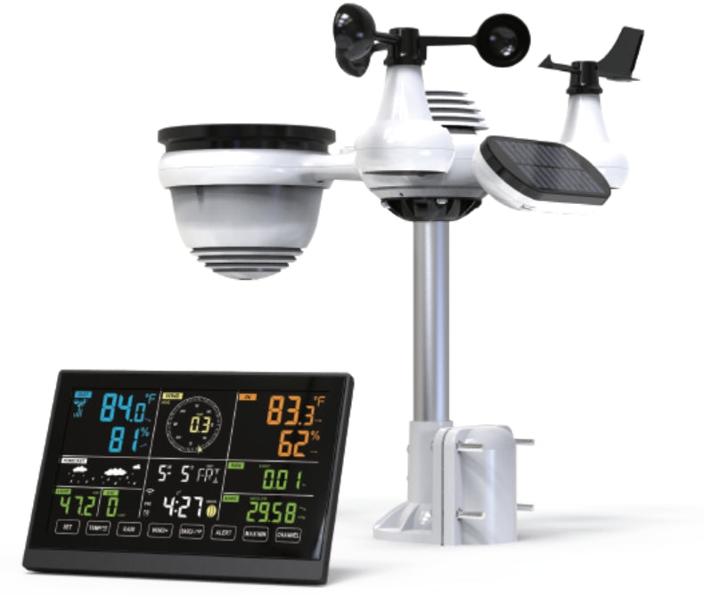 Take TK-SM1 WLAN-Wetterstation 7-in-1 10,2"-Farbdisplay Wind- und Regenmesser UV-Index Solarpanel