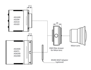ZWO cassetto porta filtri nikon f adattatore filtri 2 per obiettivi nikon per collegare accessori fotografici o astronomici