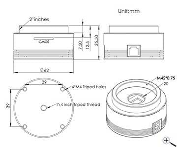 ZWO ASI178MM astrocamera mono USB 3.0 con sensore CMOS da 8,82 mm per riprese astronomiche o microscopia digitale
