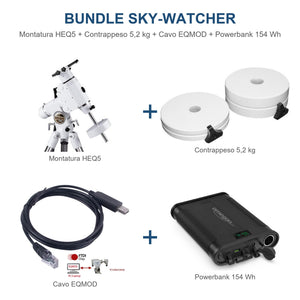 Bundle Sky-Watcher HEQ5 Synscan + Contrappeso 5,2 kg + Cavo EQMOD + Powerbank Omegon 154 Wh
