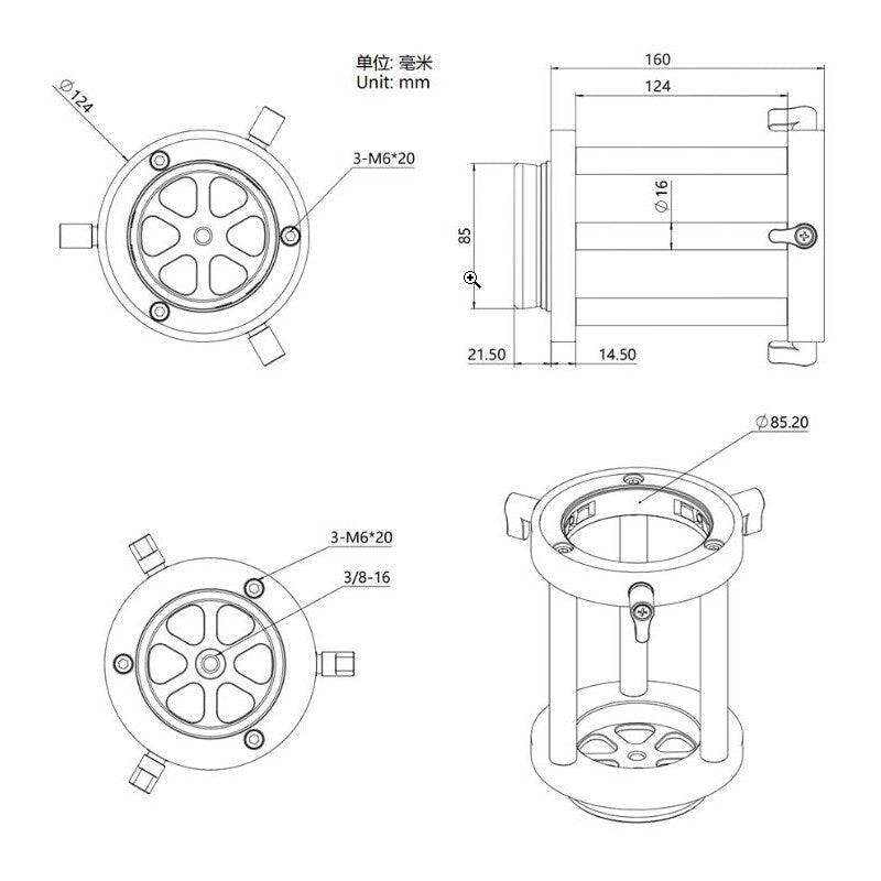 ZWO PE160 prolunga colonna pier extension per AM5 per inseguimento e supporto stabile del telescopio