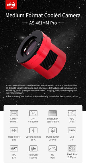 ZWO asi461mm p camera astronomica cmos monocromatica per astrofotografia, riprese planetarie o deep sky