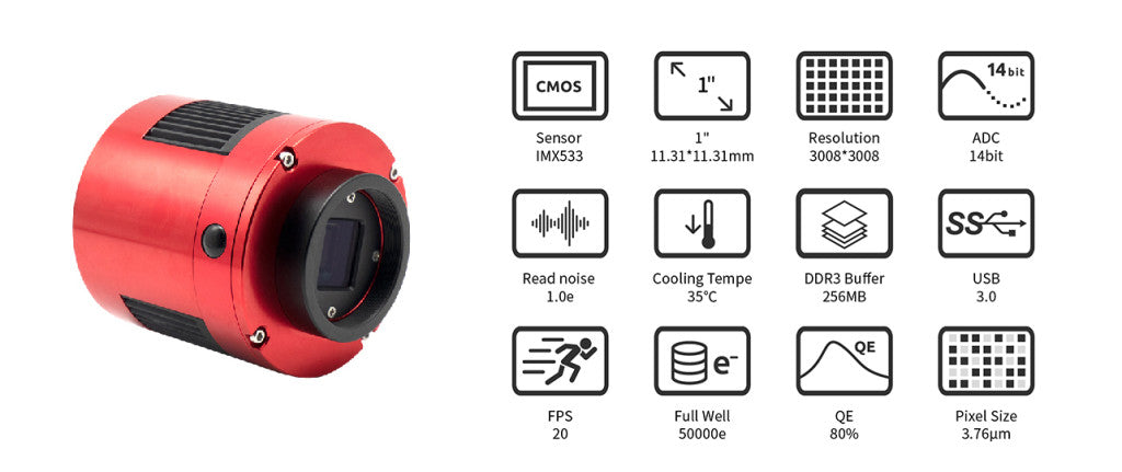 ZWO ASI533MC Pro fotocamera astronomica a colori per riprese astronomiche, guida o imaging