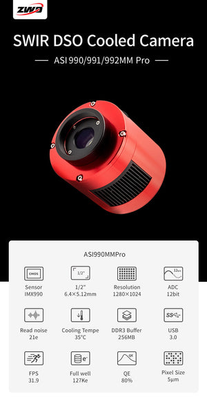 ZWO asi991mm p camera astronomica ingaas nir swir per astrofotografia, riprese planetarie o deep sky
