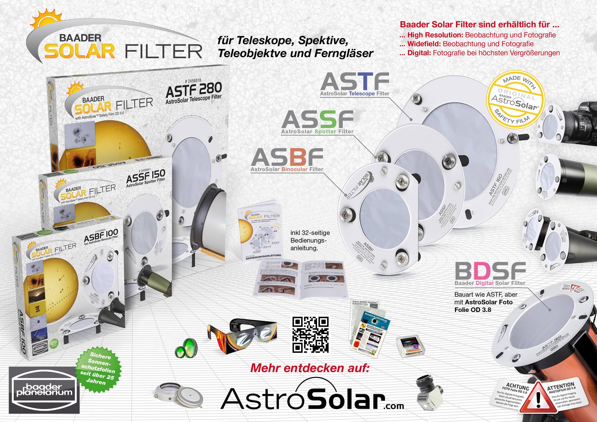 ASBF: AstroSolar Binocular Filtro OD 5.0 (50mm - 100mm) Filtro Solare (Luce Bianca)