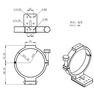 Adattatore treppiede fotografico per camere ASI raffreddate 90 mm per supporto stabile e inseguimento del setup astronomico