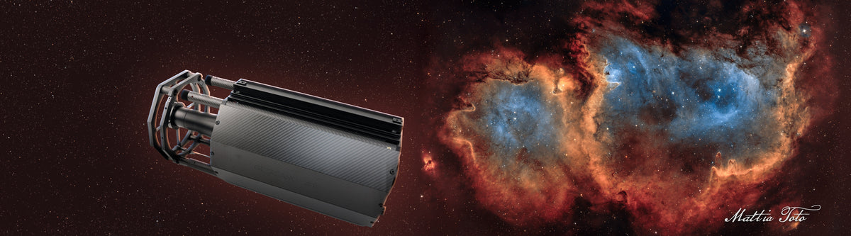 Telescopio Giordano RCN8 davanti alla nebulosa Anima fotografata da Mattia Toto