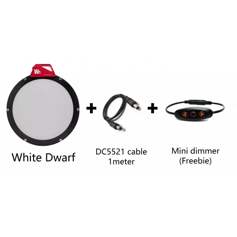 Wanderer Astro White Dwarf 200mm: contenuto della confezione: pannello, cavo DC5521 e dimmer
