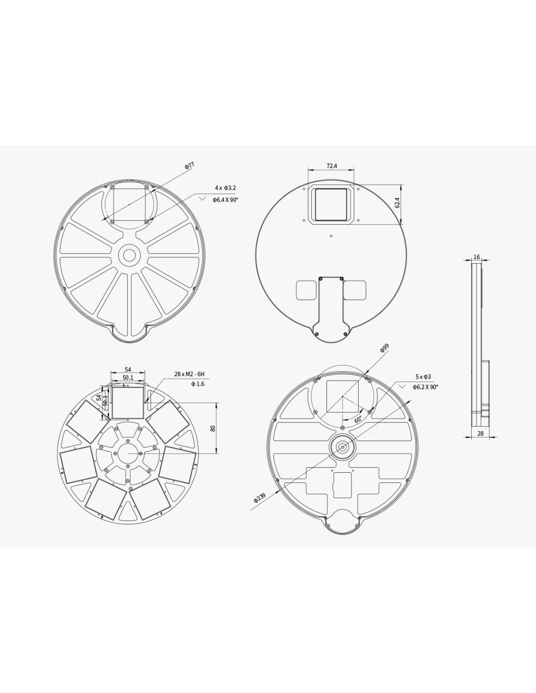ZWO EFW 7x50 ruota porta filtri quadrato